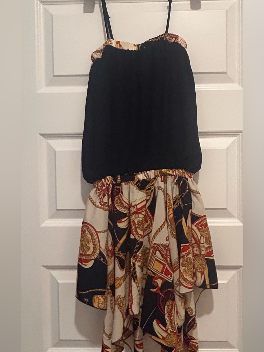 Navy & Cream Multicolored handkerchief hem top